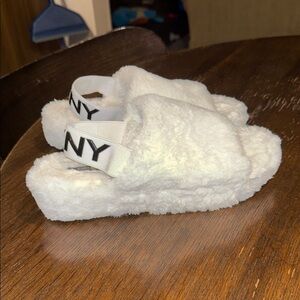 DKNY Cream Plush Slippers